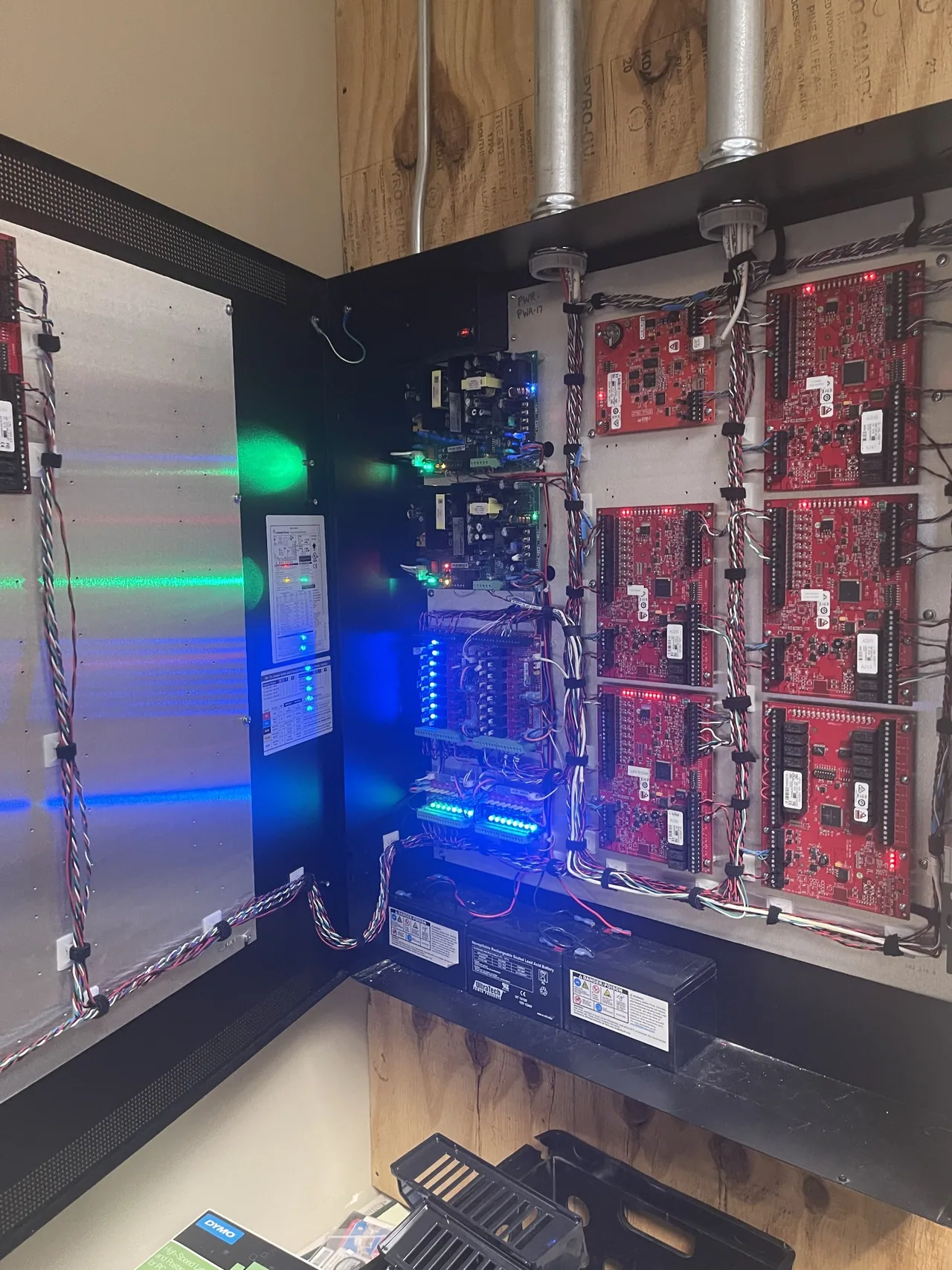 Angled view of access control enclosure and cable organization.